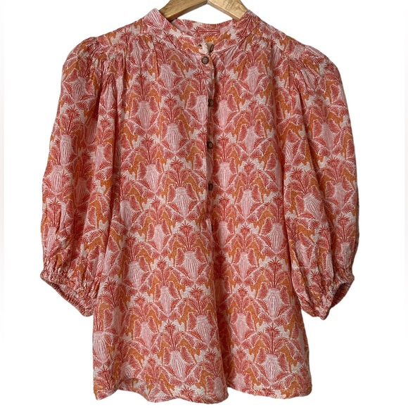 Maeve Anthropologie Kalapana Tiger Palms Blouse Puff Sleeve Size 4 - Picture 8 of 9